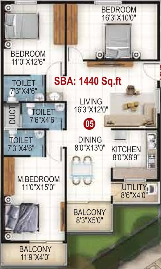 Royal Enclave - 3 BHK Floor Plan