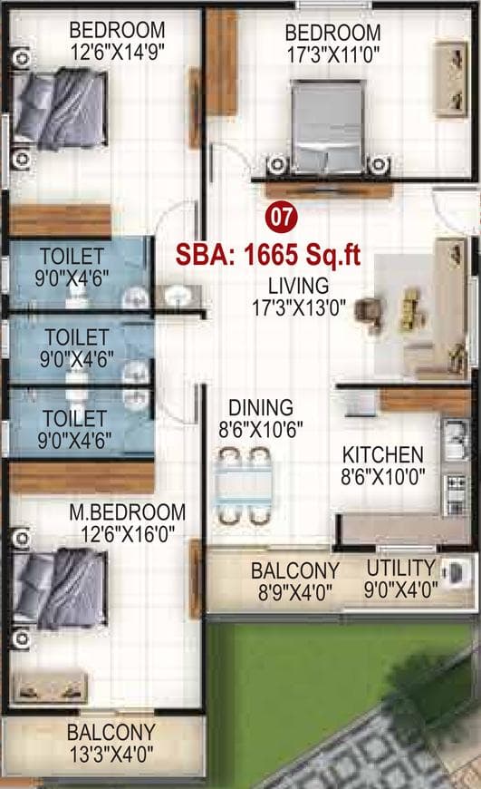 Royal Enclave - 3 BHK Floor Plan