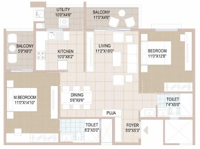 RR WishTales - 2 BHK Floor Plan
