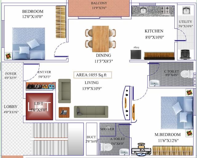 Sai Akshara - 2 BHK Floor Plan
