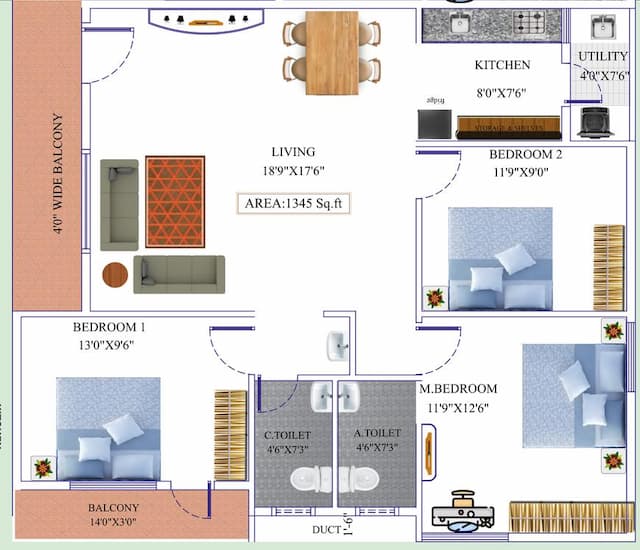 Sai Akshara - 3 BHK Floor Plan