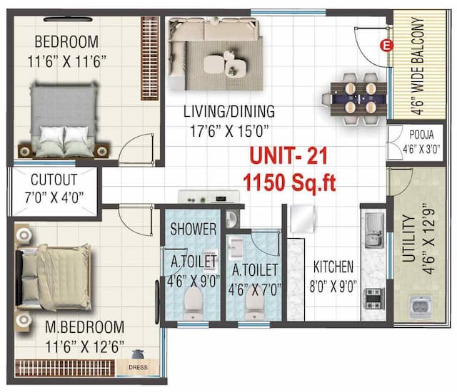 Sai Kiran Garden Square - 2 BHK Floor Plan