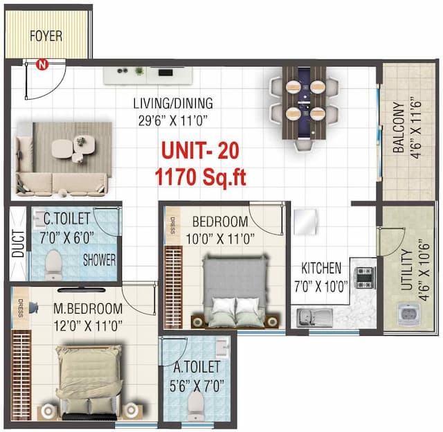 Sai Kiran Garden Square - 2 BHK Floor Plan
