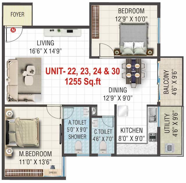 Sai Kiran Garden Square - 2 BHK Floor Plan