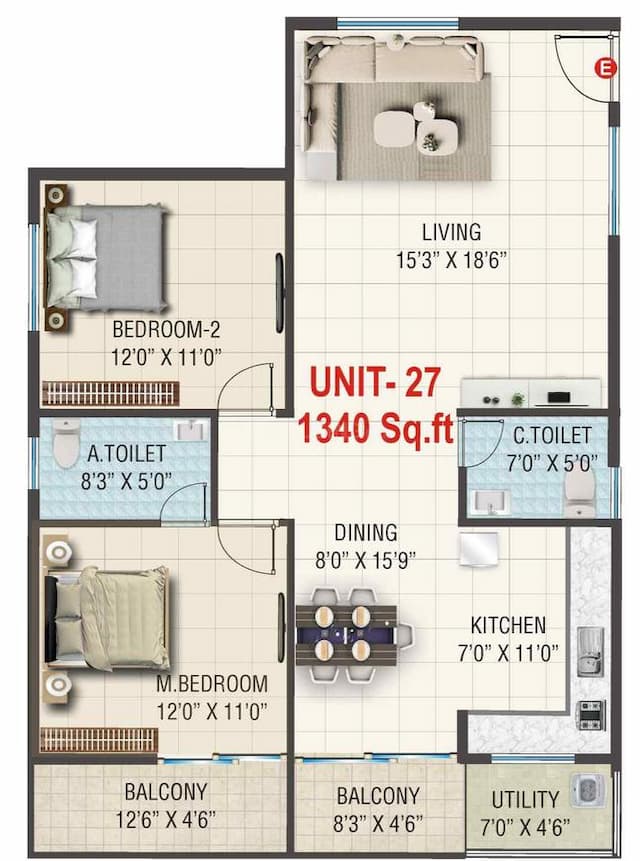 Sai Kiran Garden Square - 2 BHK Floor Plan