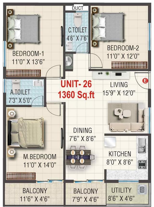 Sai Kiran Garden Square - 3 BHK Floor Plan