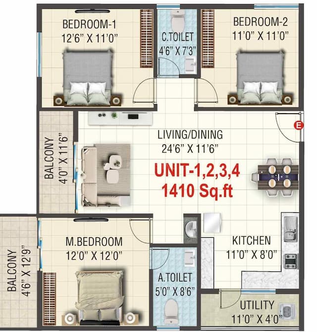 Sai Kiran Garden Square - 3 BHK Floor Plan