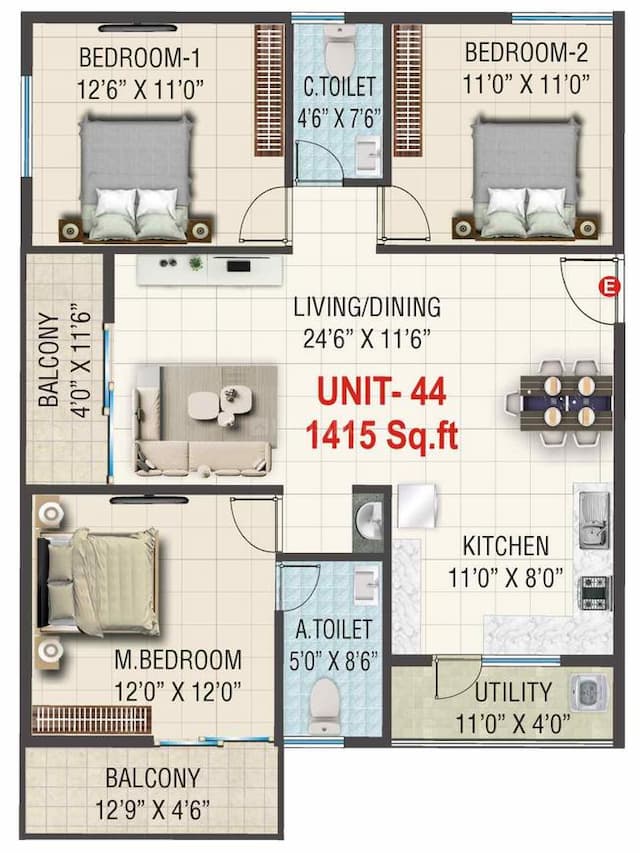 Sai Kiran Garden Square - 3 BHK Floor Plan