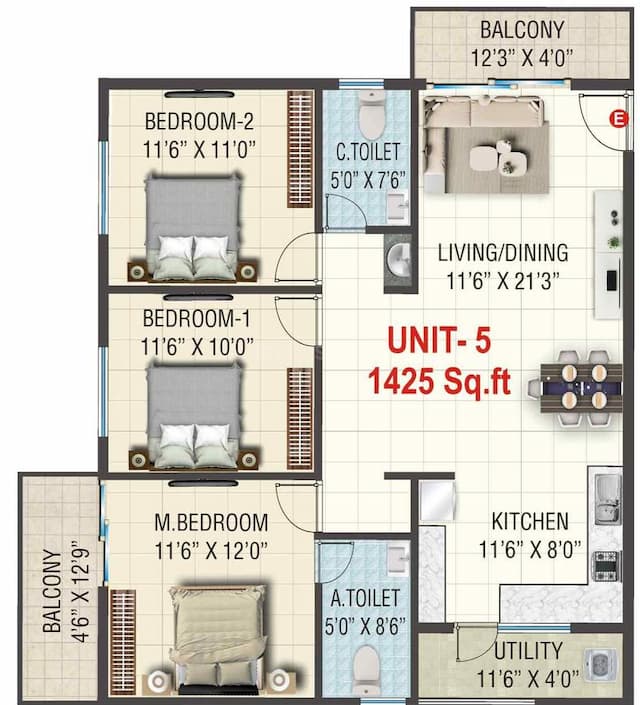 Sai Kiran Garden Square - 3 BHK Floor Plan