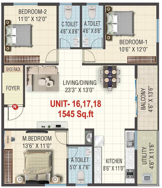 Sai Kiran Garden Square - 3 BHK Floor Plan