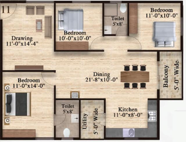 Samsiddhi Springs - 3 BHK Floor Plan