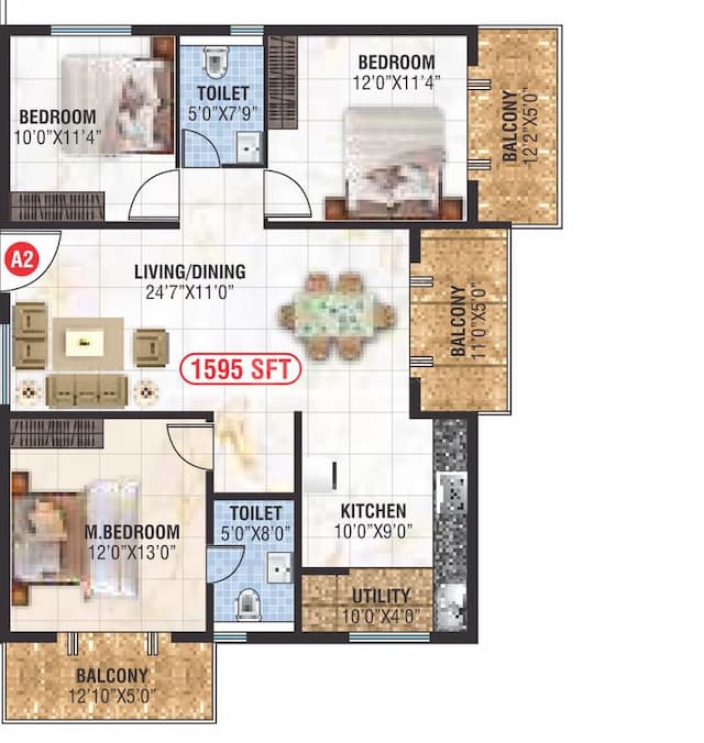 Saranya Swarovski - 2.5 BHK Floor Plan