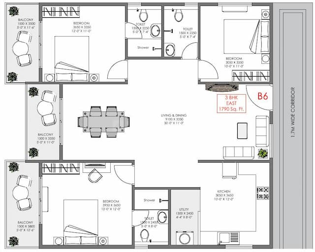 Saranya Swarovski - 3 BHK Floor Plan