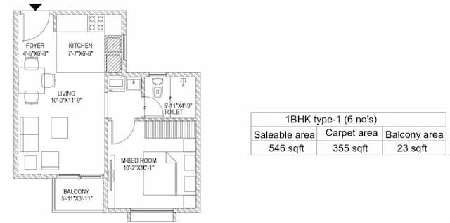 Sattva Bliss - 1.0 BHK Floor Plan