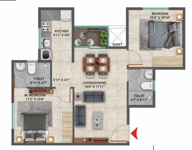 Sattva Bliss - 2.0 BHK Floor Plan