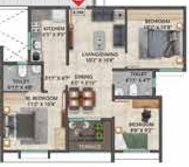 Sattva Bliss - 3.0 BHK Floor Plan