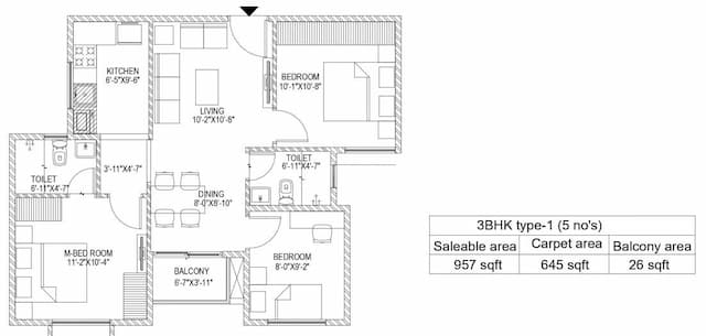 Sattva Bliss - 3.0 BHK Floor Plan