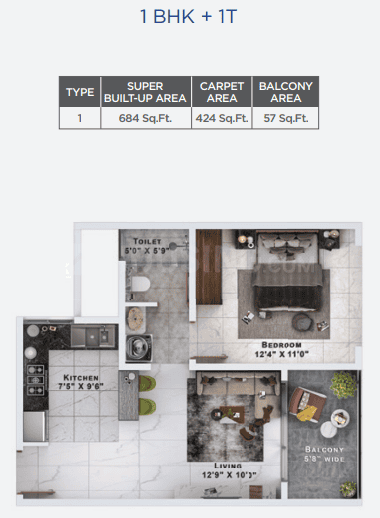 Sattva Lumina - 1 BHK Floor Plan