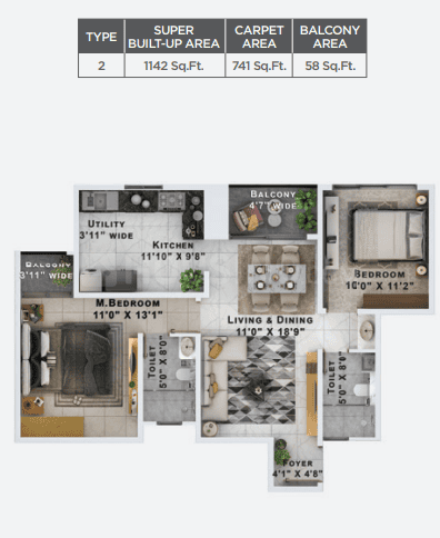 Sattva Lumina - 2 BHK Floor Plan