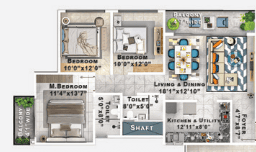 Sattva Lumina - 3 BHK Floor Plan