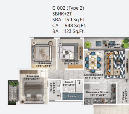 Sattva Lumina - 3 BHK Floor Plan