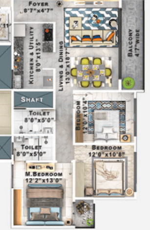 Sattva Lumina - 3 BHK Floor Plan