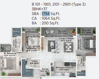 Sattva Lumina - 3 BHK Floor Plan