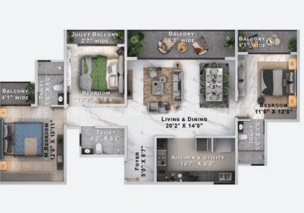 Sattva Lumina - 3 BHK Floor Plan