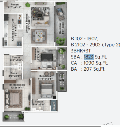 Sattva Lumina - 3 BHK Floor Plan