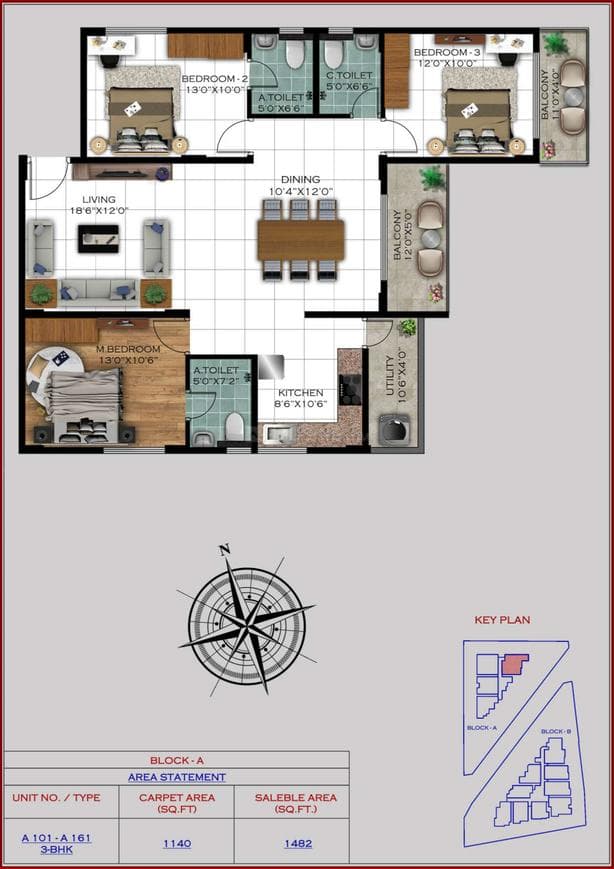 Satyam Varad - 3 BHK Floor Plan