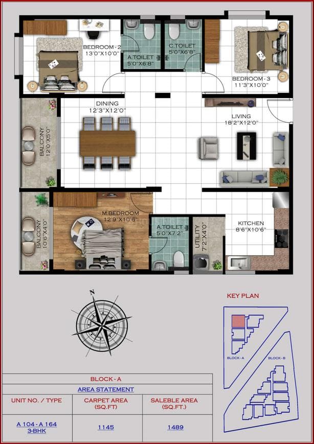 Satyam Varad - 3 BHK Floor Plan