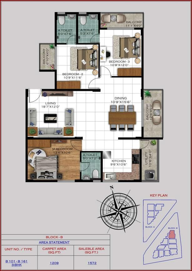 Satyam Varad - 3 BHK Floor Plan