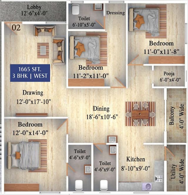 SBD Sri Bharath Elite - 3 BHK Floor Plan