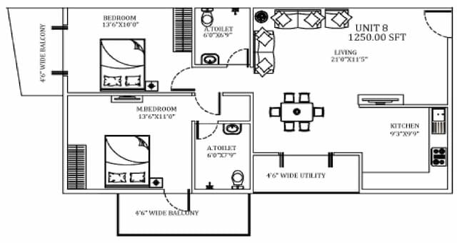 Seven Hills - 2 BHK Floor Plan