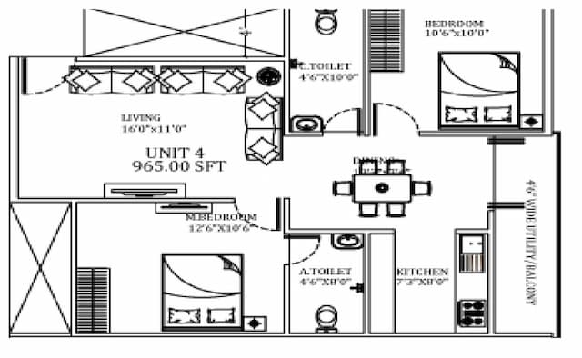 Seven Hills - 2 BHK Floor Plan