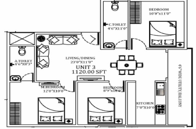 Seven Hills - 3 BHK Floor Plan