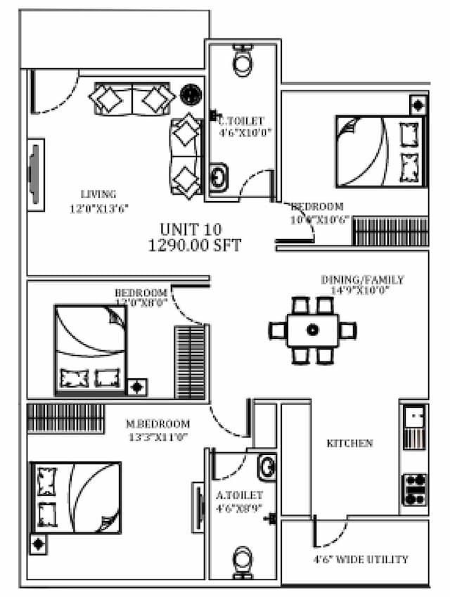 Seven Hills - 3 BHK Floor Plan