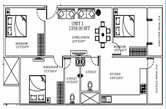 Seven Hills - 3 BHK Floor Plan