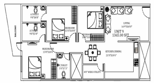 Seven Hills - 3 BHK Floor Plan