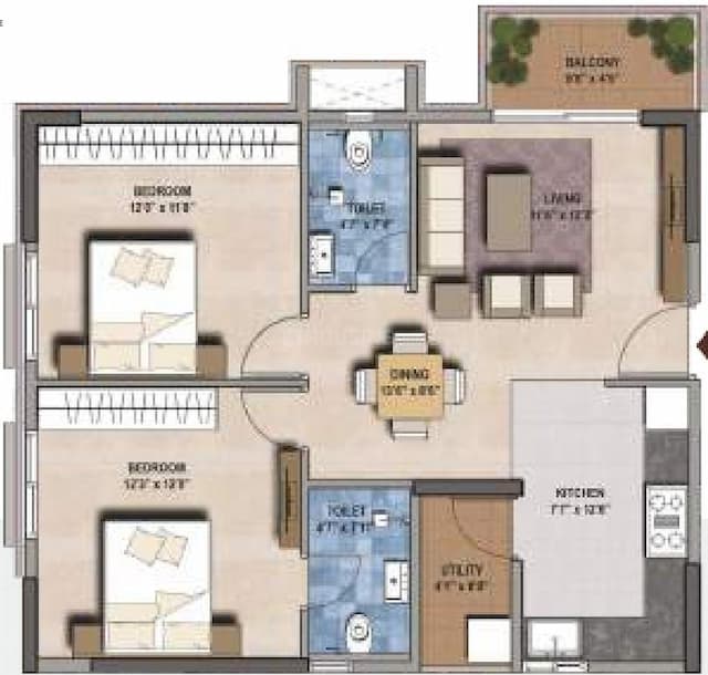SGR G R Floret - 2 BHK Floor Plan
