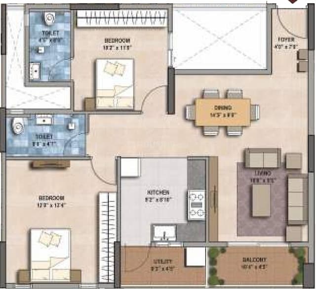 SGR G R Floret - 2 BHK Floor Plan