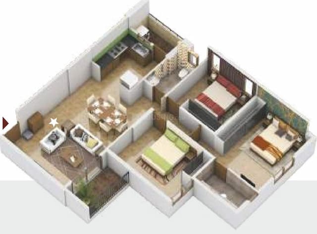 SGR G R Floret - 3 BHK Floor Plan