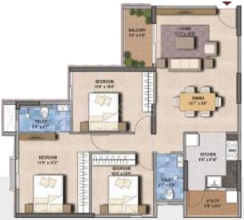SGR G R Floret - 3 BHK Floor Plan