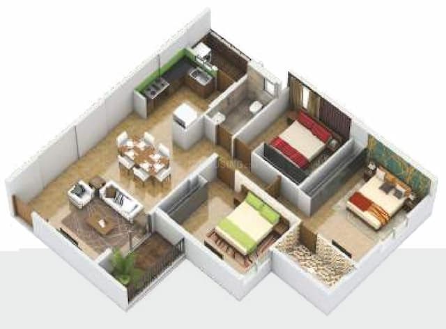 SGR G R Floret - 3 BHK Floor Plan