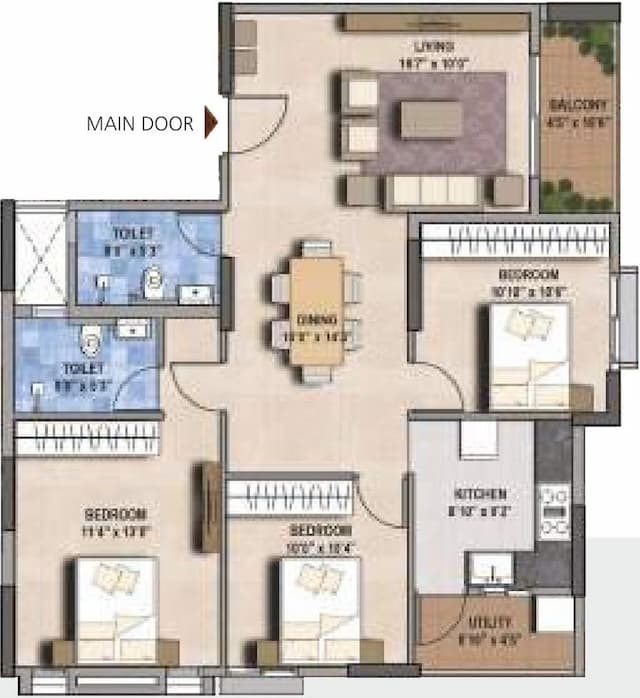 SGR G R Floret - 3 BHK Floor Plan