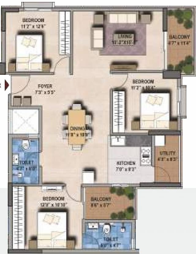 SGR G R Floret - 3 BHK Floor Plan