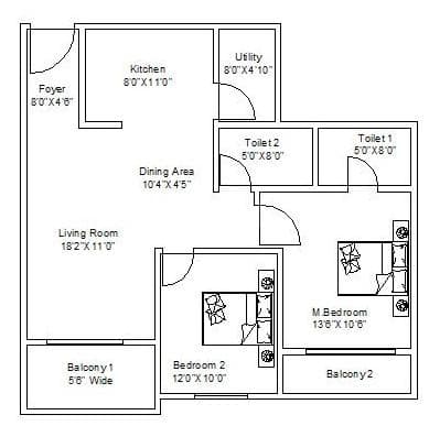 Sipani Pennantia - 2 BHK Floor Plan