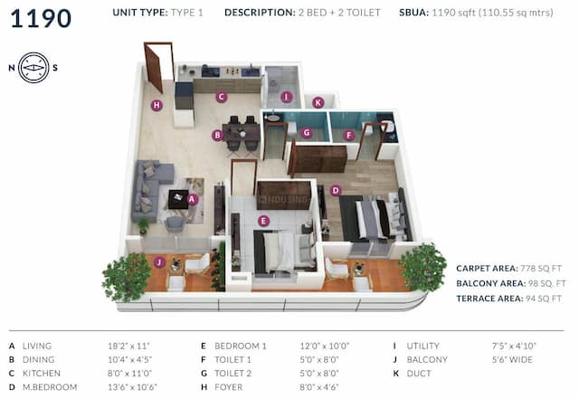 Sipani Pennantia - 2 BHK Floor Plan