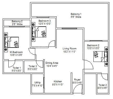 Sipani Pennantia - 3 BHK Floor Plan