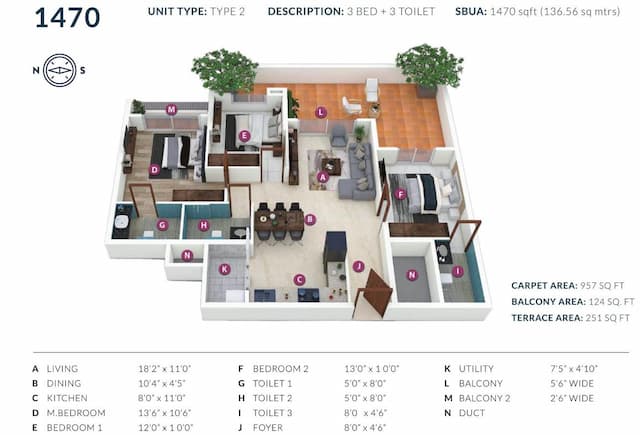 Sipani Pennantia - 3 BHK Floor Plan